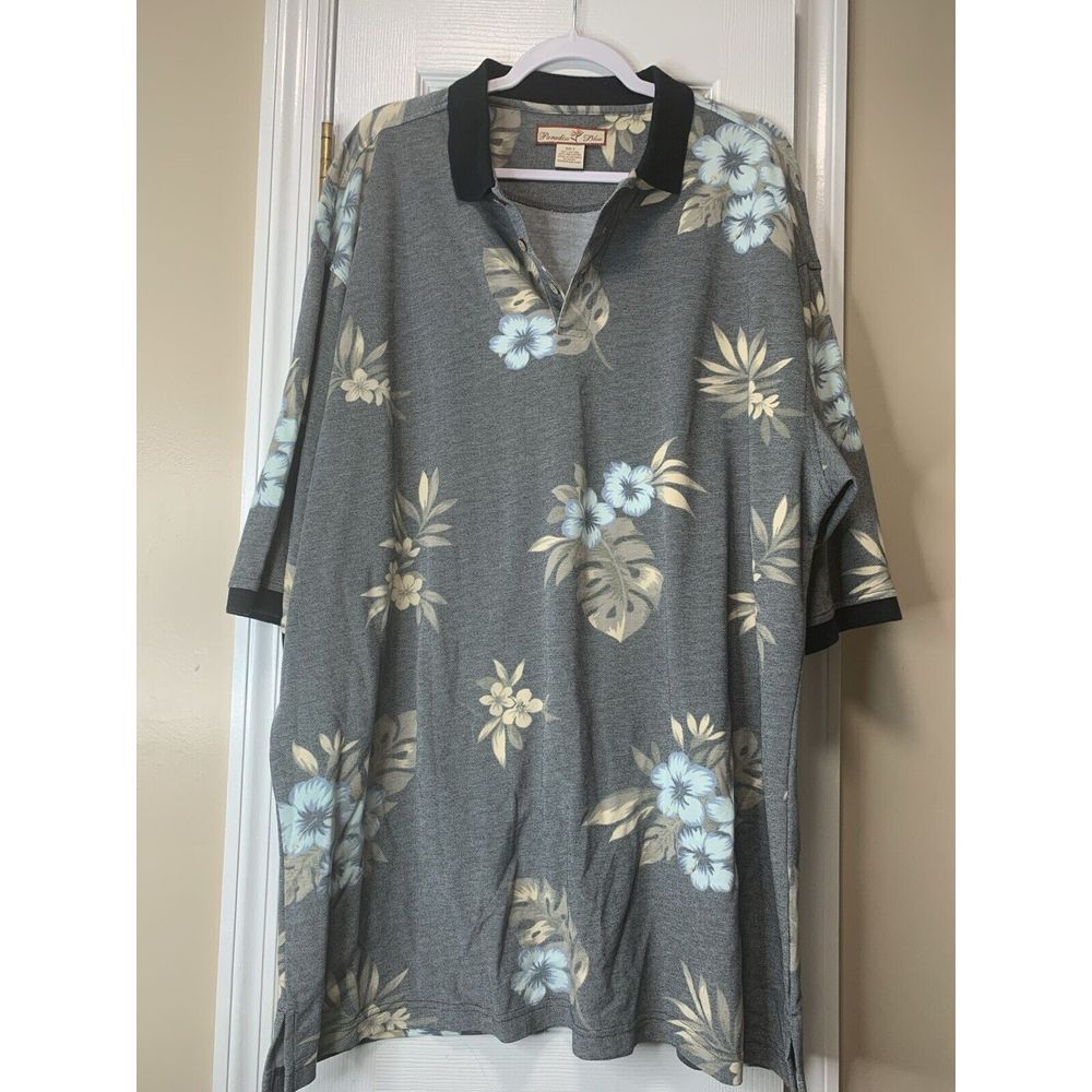 Vtg Men's Paradise‎ Blue Hawaiian Polo 3XLT